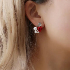 Trendy Red Rose Butterfly Ear Studs