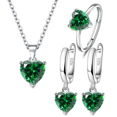 Heart Zircon Jewelry Set - Ring, Earrings, Necklace