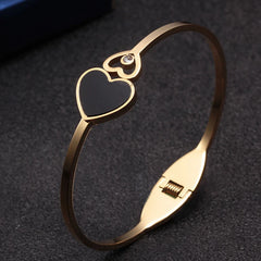 Stainless Steel Weave Heart Charm Cuff Bangles for Women