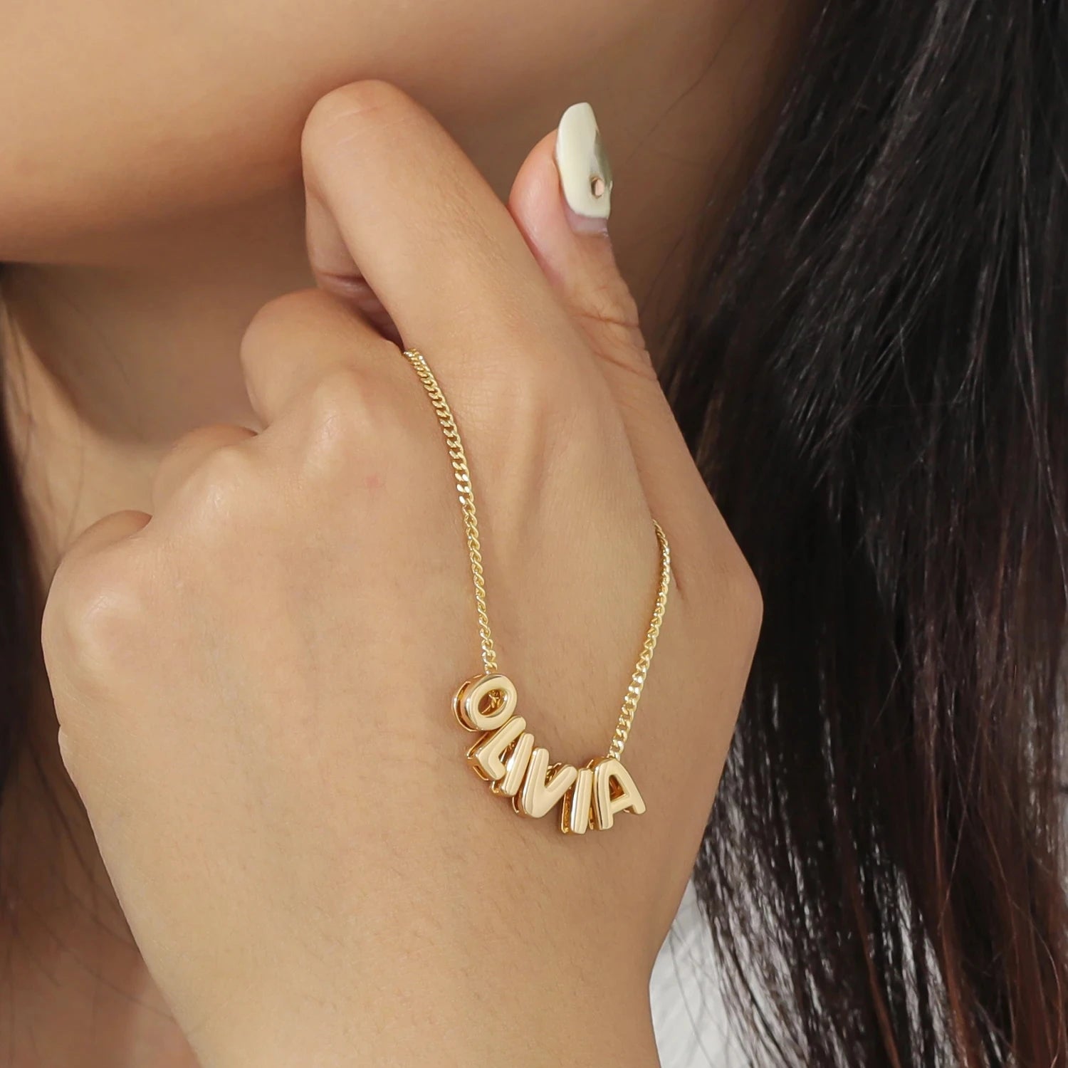 Personalized 18k Gold Plated Puff Name Pendant Necklace