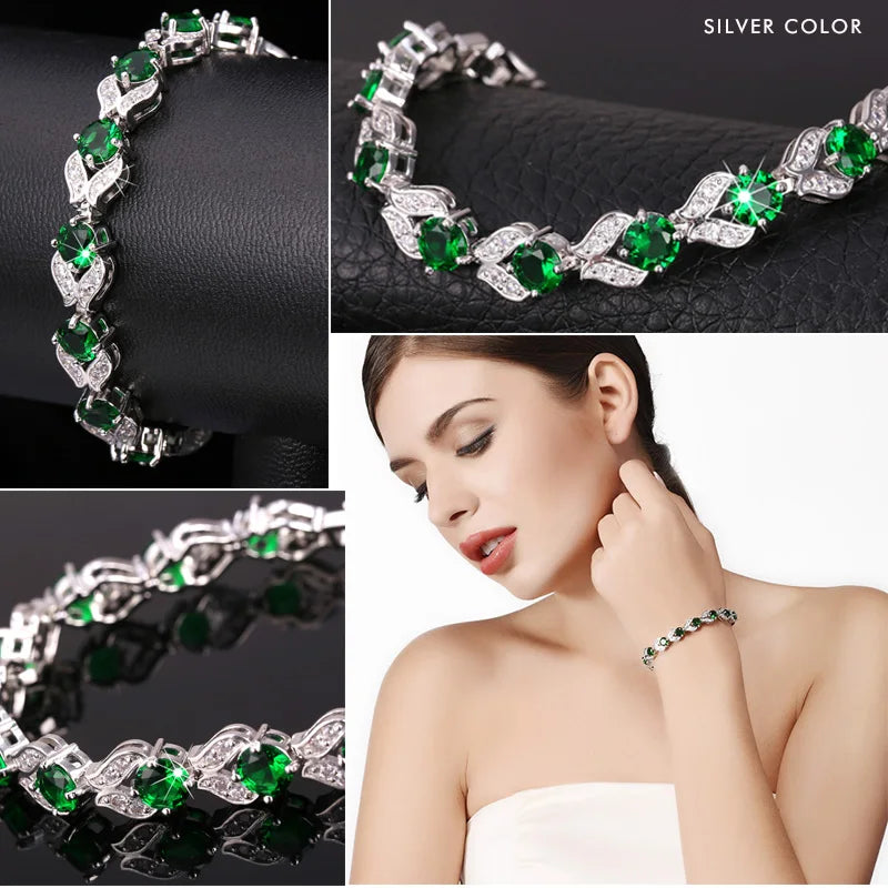 Gold Color Synthetic Green Cubic Zirconia Bracelet