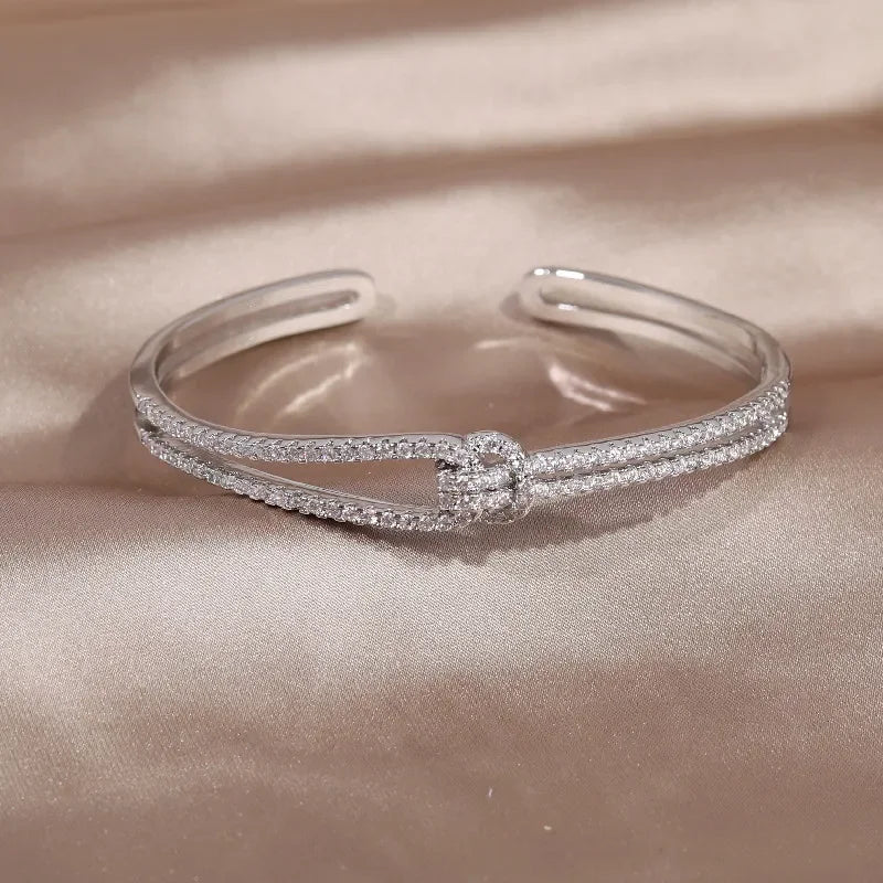 Elegant Zircon Knot Cuff Bracelet