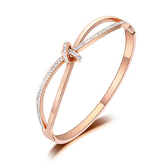 Sparkling CZ Crystal Cross Bow-knot Bangle Bracelet