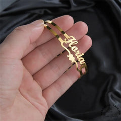 18k Gold Custom Engraved Numeral Name Message Bracelet