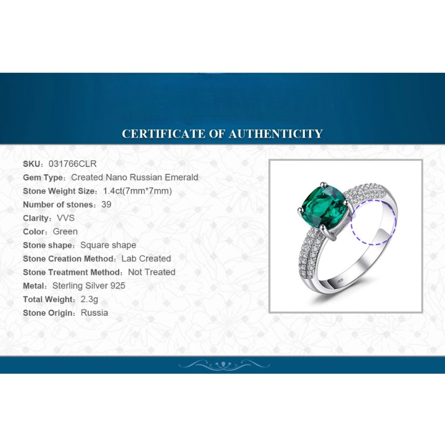 Classic Sterling Silver Nano Emerald Engagement Ring