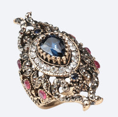 Vintage Style Blue Crystal Flower Ring