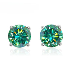 D Color Moissanite Stud Earrings: Sterling Silver with White Gold Plating