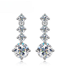 D VVS1 Moissanite Drop Earrings: Sterling Silver with White Gold Plating