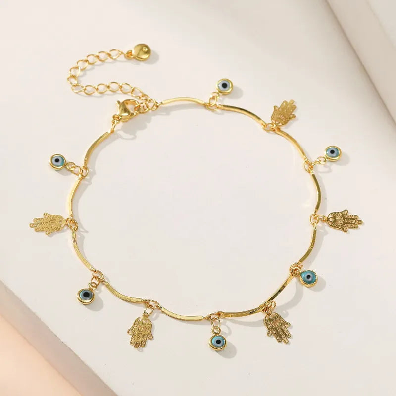 Exoticism 18K Gold Plated Palm Pendant Anklet