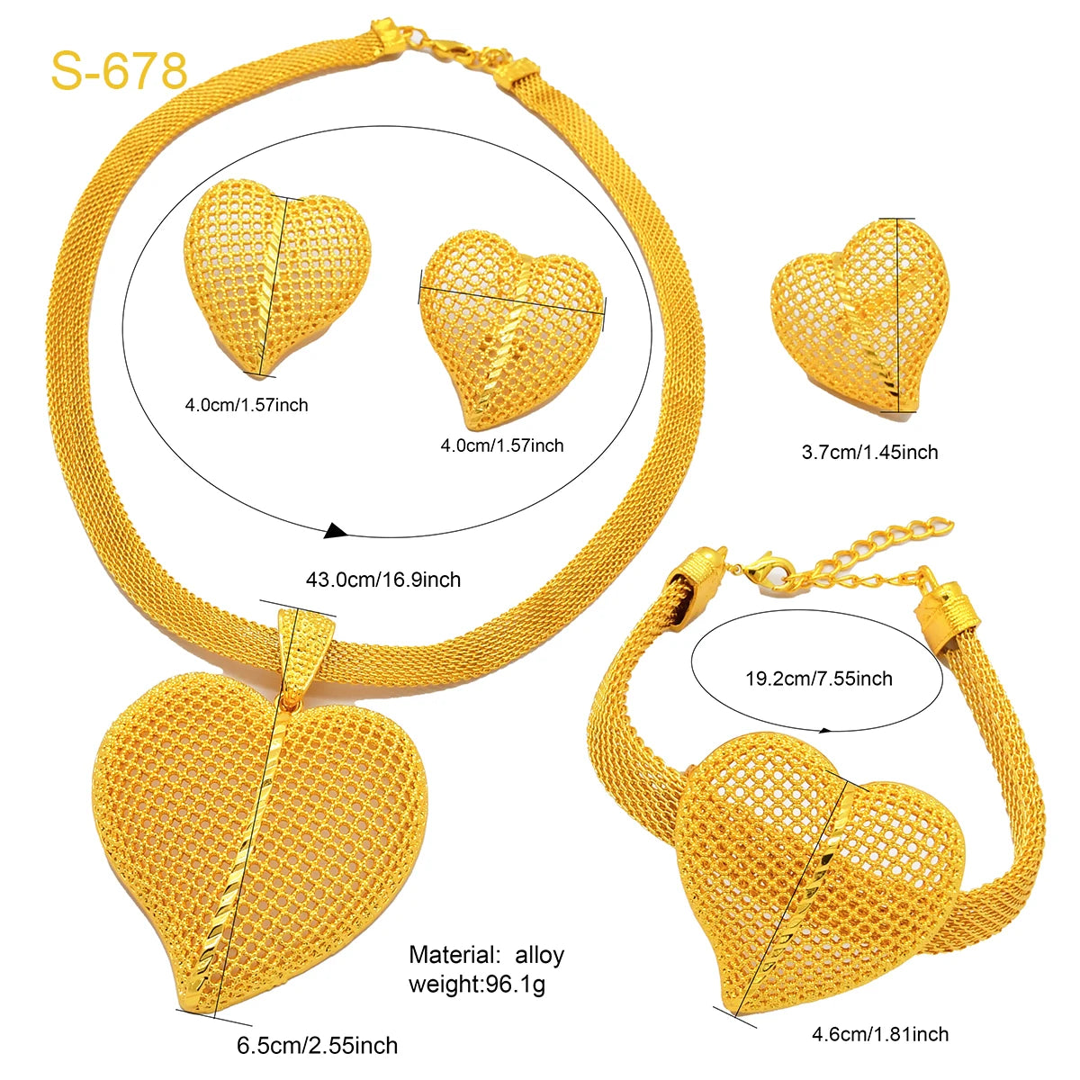 Romantic Heart-Themed Necklace and Earrings Set