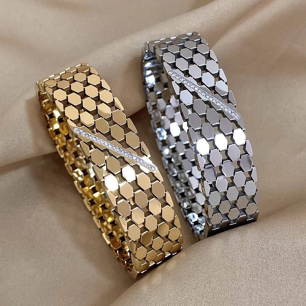 Chunky Inlaid Rhinestone Bangles Bracelets for Women