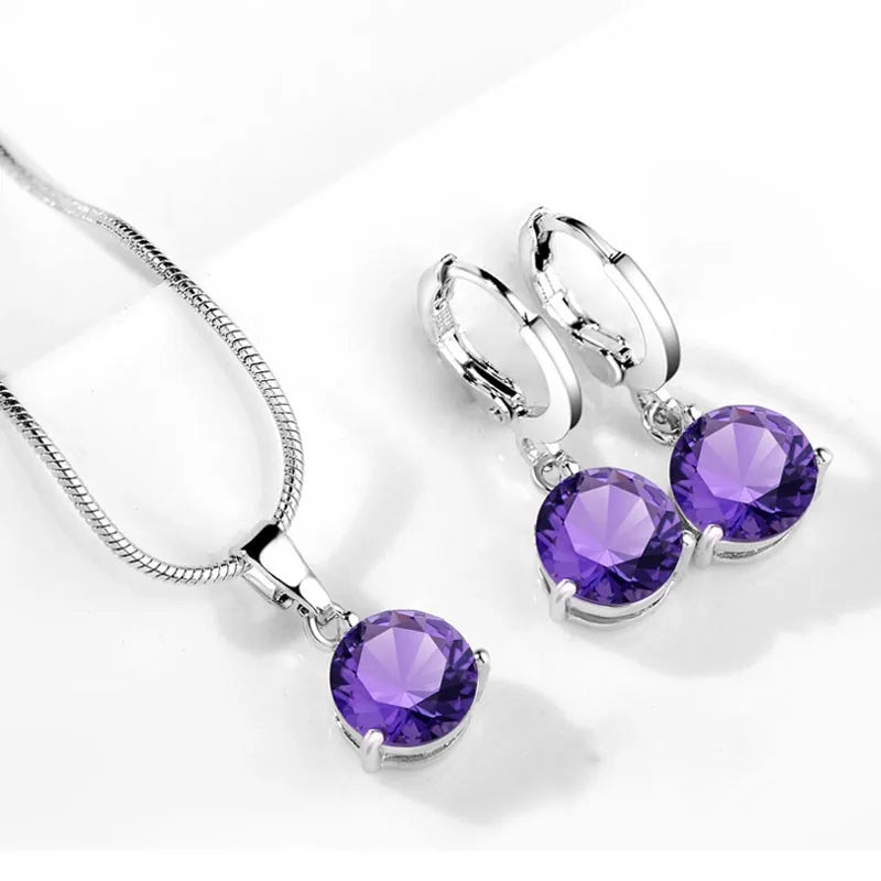 Trendy Crystal Pendant Necklace Earrings Jewelry Set for Women