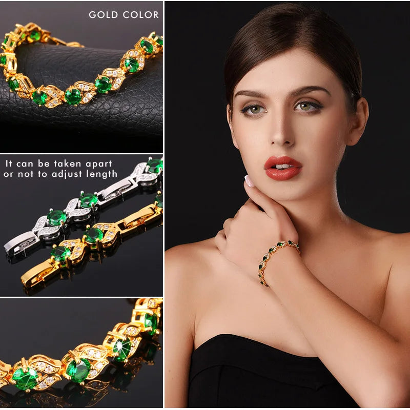 Gold Color Synthetic Green Cubic Zirconia Bracelet