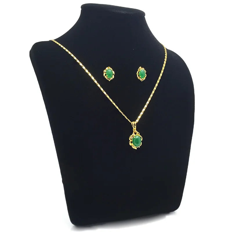 24k Gold Plated Emerald Pendant Necklace