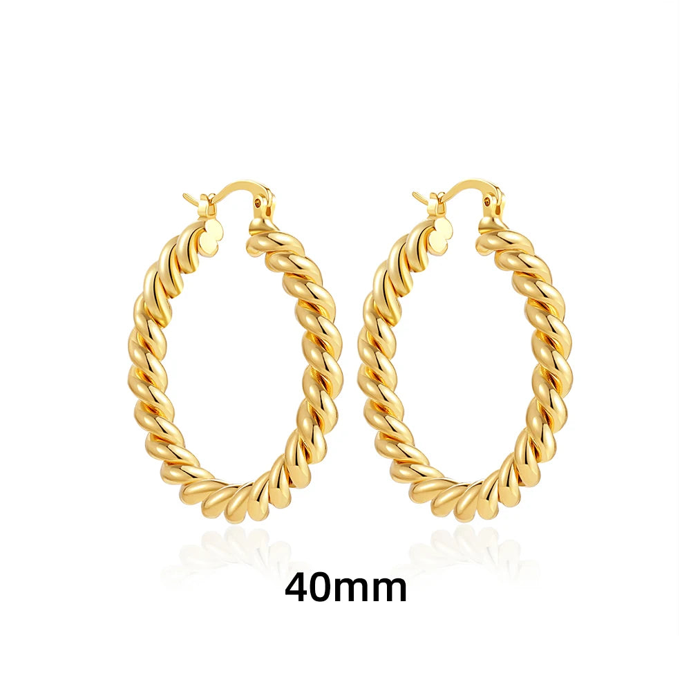 40875715002433Classics Punk Stainless Steel 18K Gold Plated Twisted Hoop Earrings