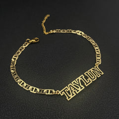 Custom Name 18K Gold  Bracelet with Flat Chain