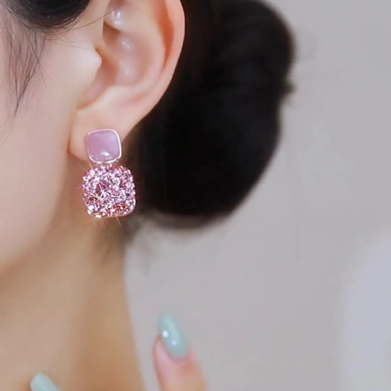 Unique Mosaic Zircon Pink Oil Drip Drop Earrings for Women