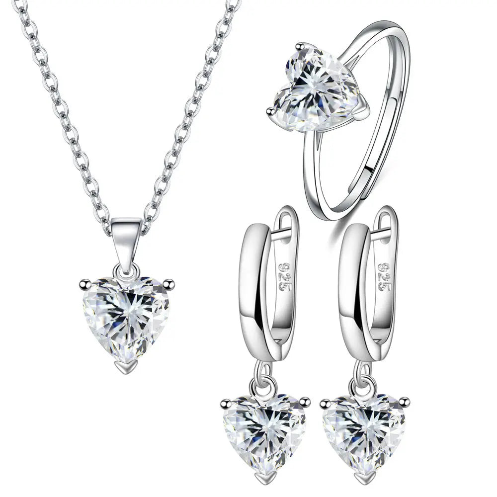 Heart Zircon Jewelry Set - Ring, Earrings, Necklace