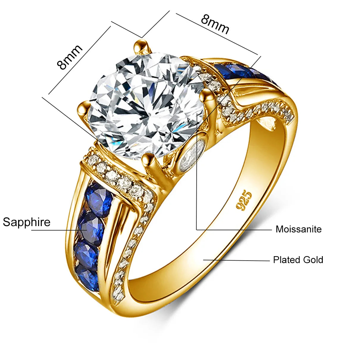 Sophisticated Moissanite and Sapphire Ring