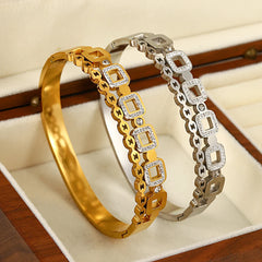 Trendy Stainless Steel Square Crystal Bangles