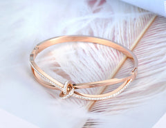 Sparkling CZ Crystal Cross Bow-knot Bangle Bracelet