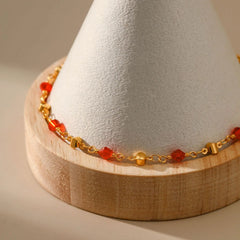 Ethnic Style 18K Gold Plated Anklets with Red Beads