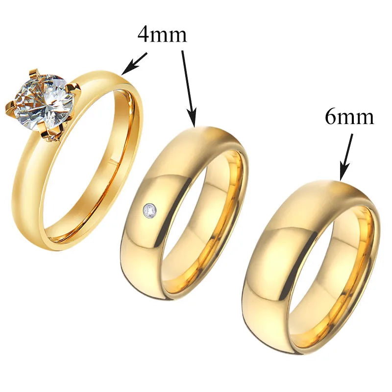 Fine Jewelry Wedding Engagement 18K Gold Plated Rings Set