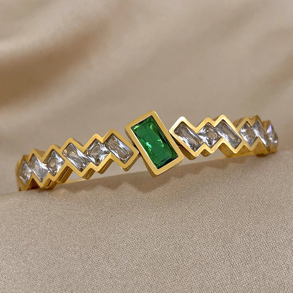 Trendy Green White Rectangular Zircon Bangles Bracelets