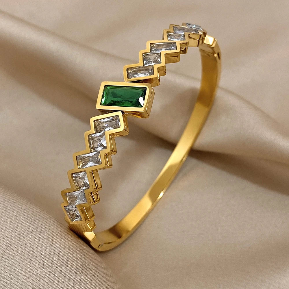 Trendy Green White Rectangular Zircon Bangles Bracelets