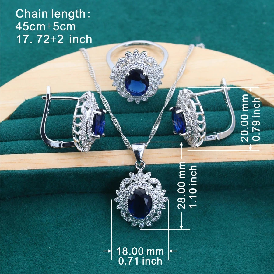 Blue Zircon Silver 925 Jewelry Set for Women