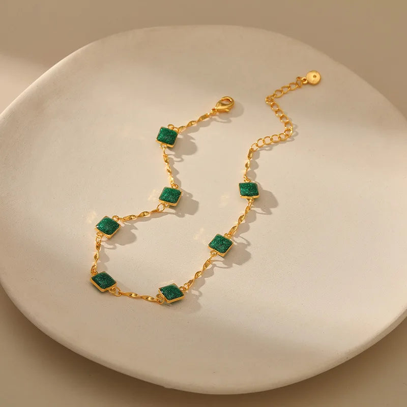 Copper Plated 18K Gold Korean Green Zircon Anklet