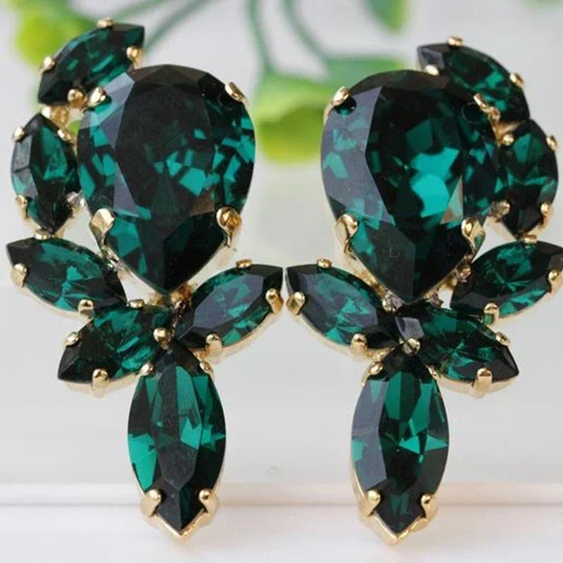 Green Cubic Zirconia Water Drop Stud Earrings for Women