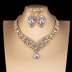 Exquisite Crystal AB Color Choker Necklace Earrings Set - Bridal Jewelry Sets