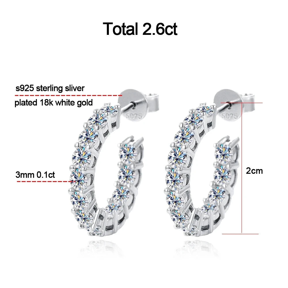 D VVS1 Moissanite Earrings: Sterling Silver with White Gold Plating