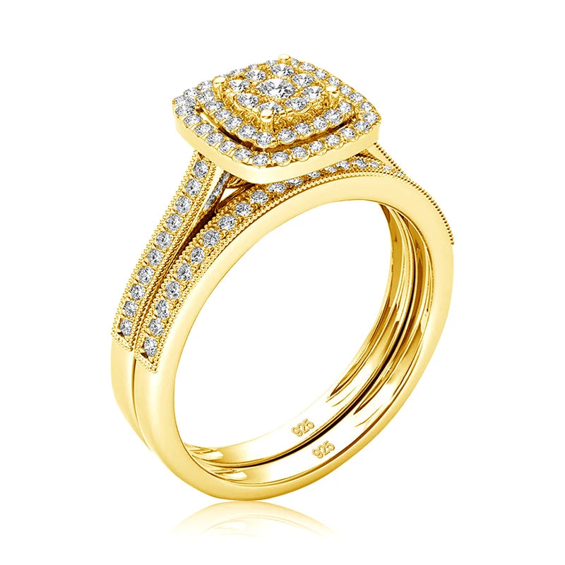 Gold Plated Sterling Silver Rings with Synthetic Diamonds