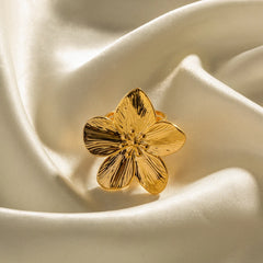 Waterproof 18K Gold Color Stainless Steel Flower Open Ring for Women