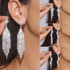 Elegant Long Tassel Crystal Drop Earrings for Women