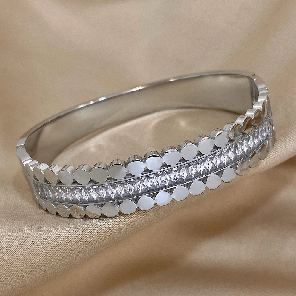 Stainless Steel Bangle with Zircon Accents