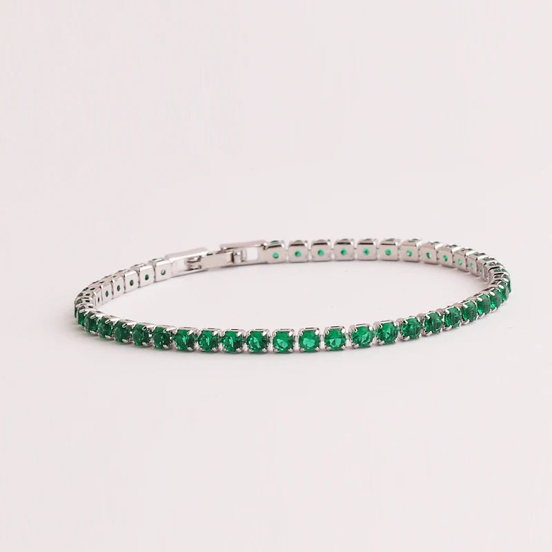 Green Shiny Charm CZ Tennis 18k Gold Bracelet for Women