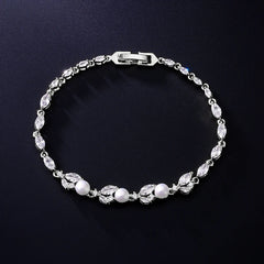 Exquisite Marquise Zircon Leaves Pearl Bracelet for Women