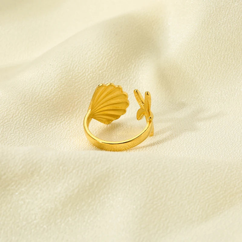 Summer 18K Gold Plated Stainless Steel Starfish Open Ring