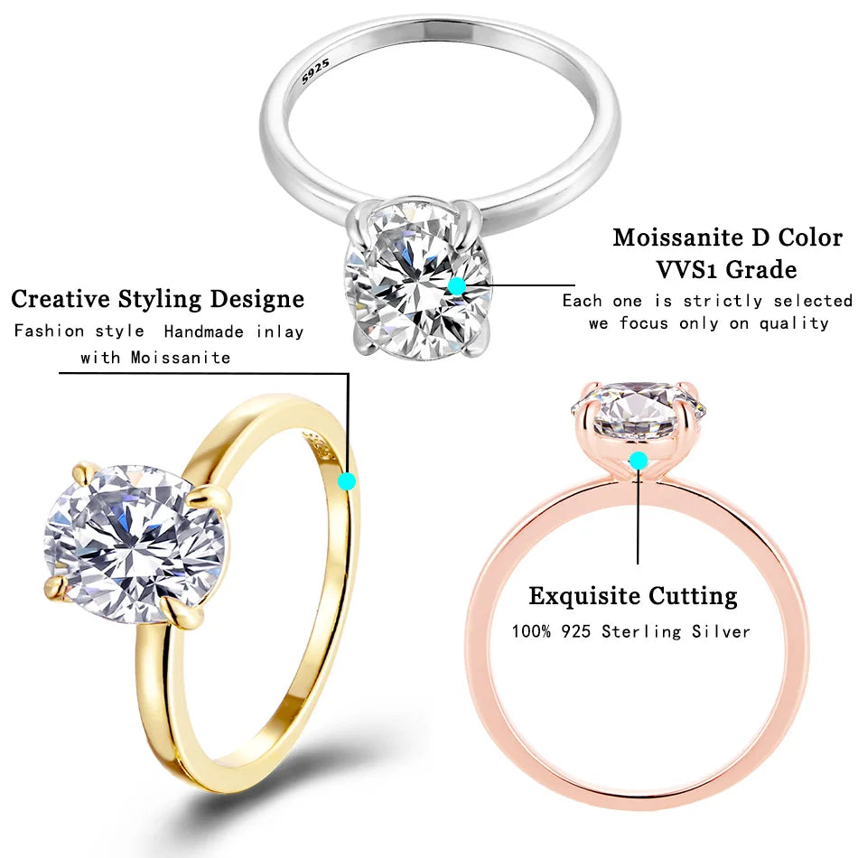 3ct Oval D Color Moissanite Ring for Women