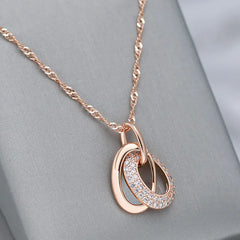 Elegant Double Hoop Zircon Pendant Necklace