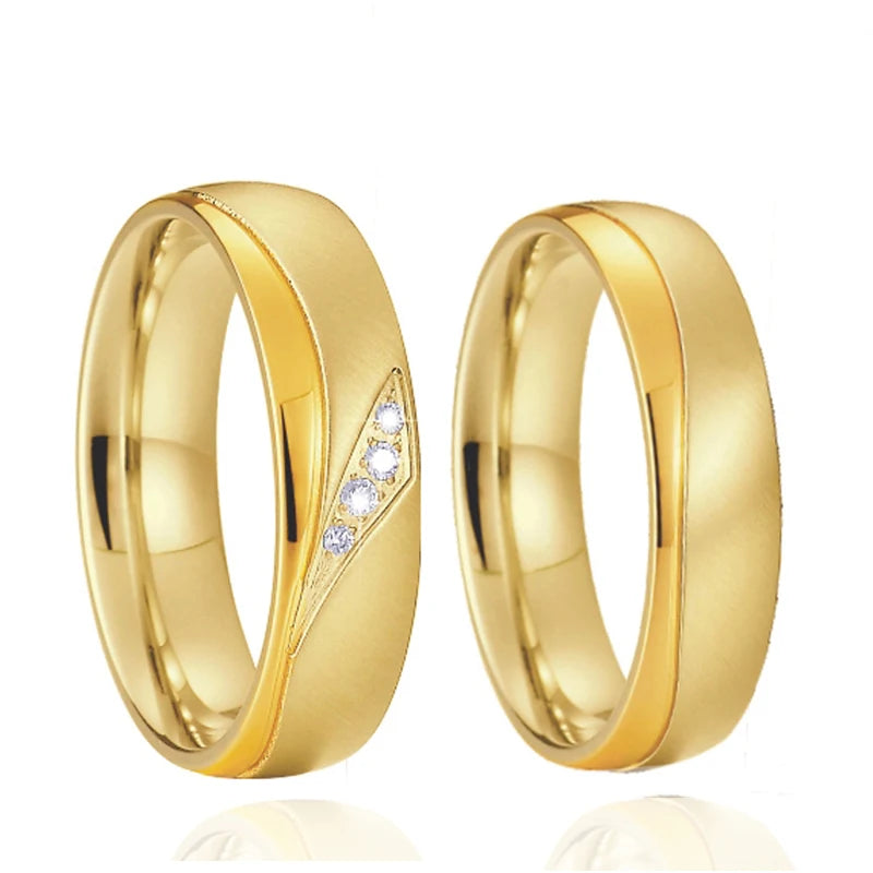 Western 18k Gold High Quality CZ Stone Wedding Rings Set for Couples