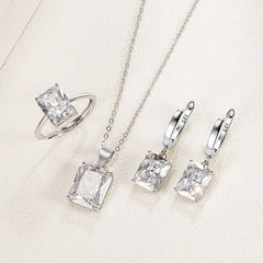 925 Sterling Silver Rectangle Geometry Zircon Jewelry Set for Women