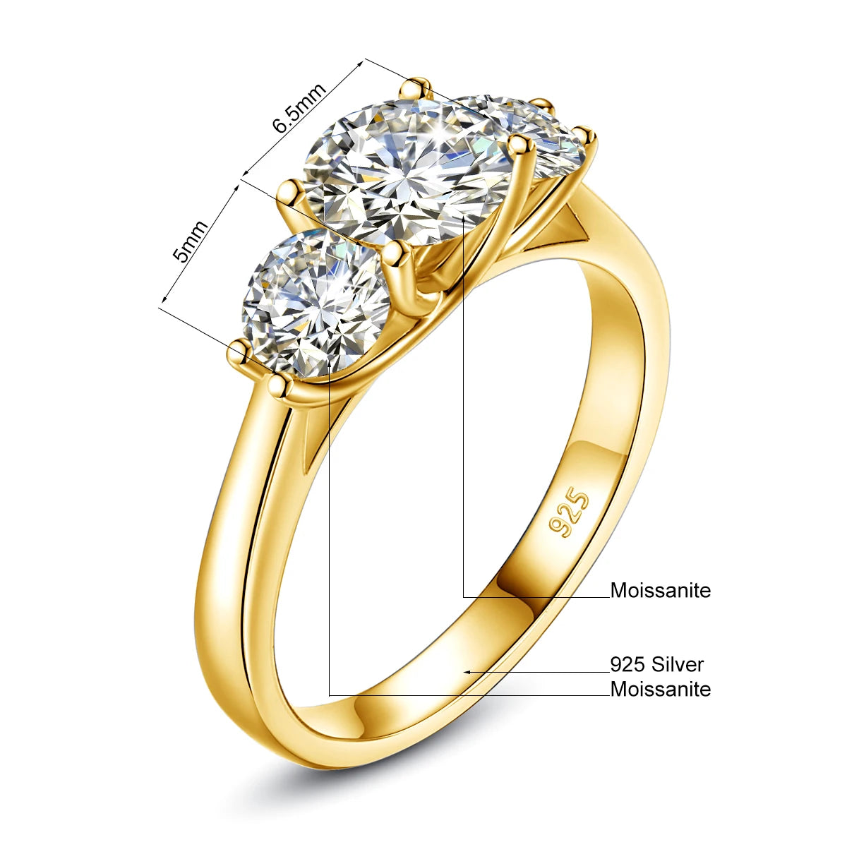 Yellow Gold Moissanite Rings for Women: 2ct D Color VVS1 Eternity Engagement Jewelry