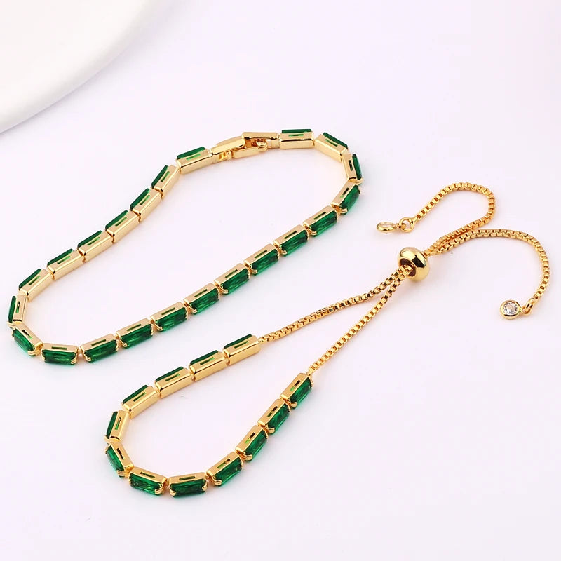 Green Shiny Charm CZ Tennis 18k Gold Bracelet for Women