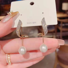 New Classic Crystal and Pearl Long Tassel Earrings