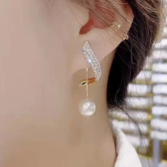 New Classic Crystal and Pearl Long Tassel Earrings