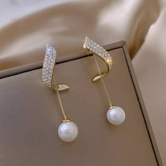 New Classic Crystal and Pearl Long Tassel Earrings